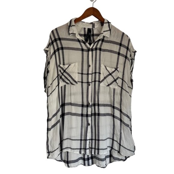 Seven7 Black White Plaid Tunic Top Size XL - Picture 1 of 7